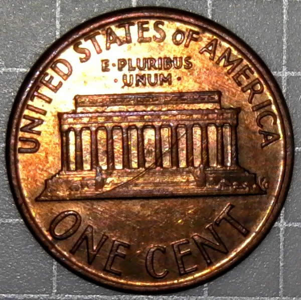 1987-P-Lincoln-Memorial-Cent-Struck-Through-Wire-Brush-Bristle-Not-PSD!